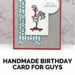 Handmade Birthday Card for Men featuring a rooster on a skateboard with pretty paper featuring screws.