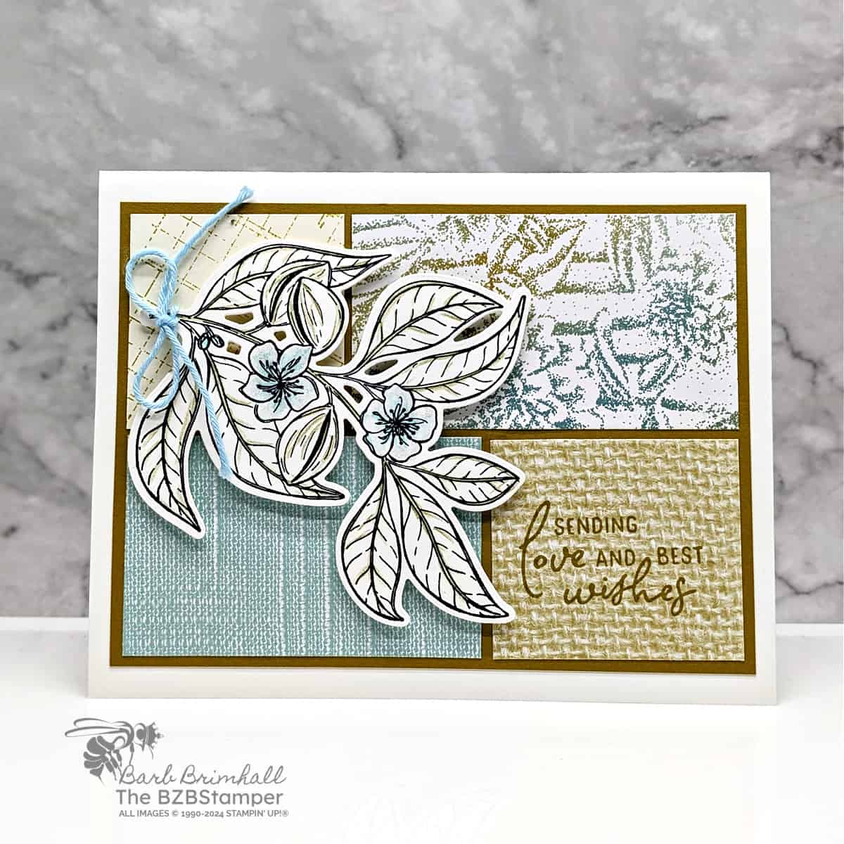Lovely and Sweet Handmade Card 1 Lovely and Sweet Handmade Card with a floral design and some pretty paper in blues and mustards. Sentiment is sending love and best wishes.