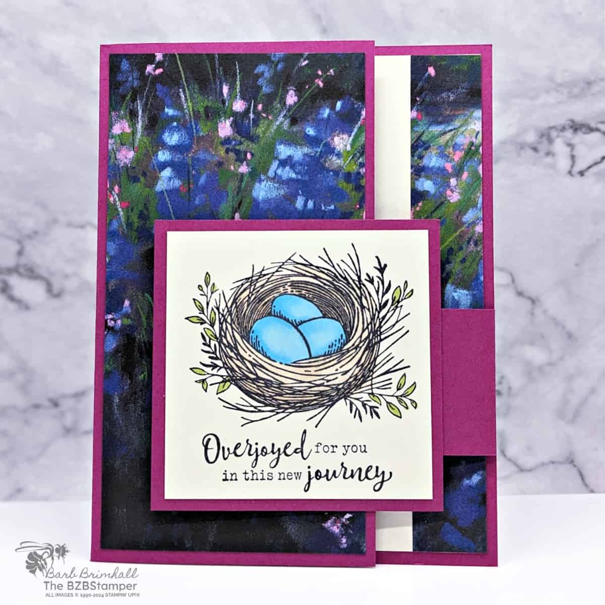 Fun Fold Card Using the Everyday Details Stamp Set 1 Fun Fold Card featuring the Everyday Details Stamp Set with a side swing arm, beautiful meadow paper and a nest with eggs in it.