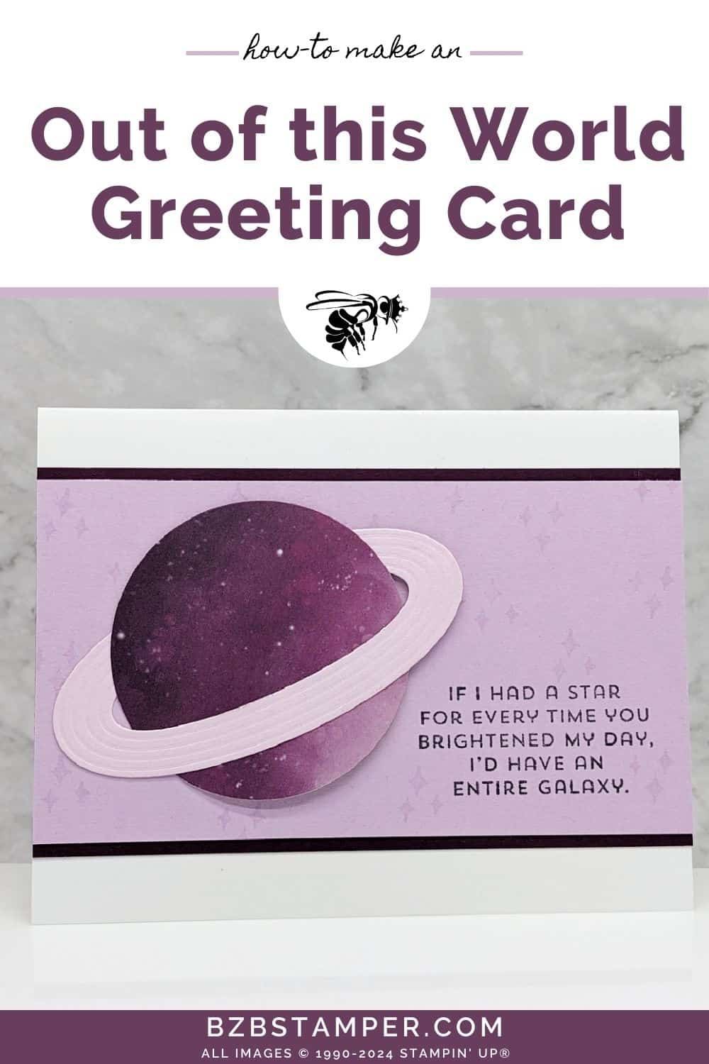 Cosmic Card Using The Reach for the Stars Bundle 5 Cosmic Card Using The Reach for the Stars Bundle in purples. Features a planet with the sentiment "If I had a star for every time your brightened my day..."