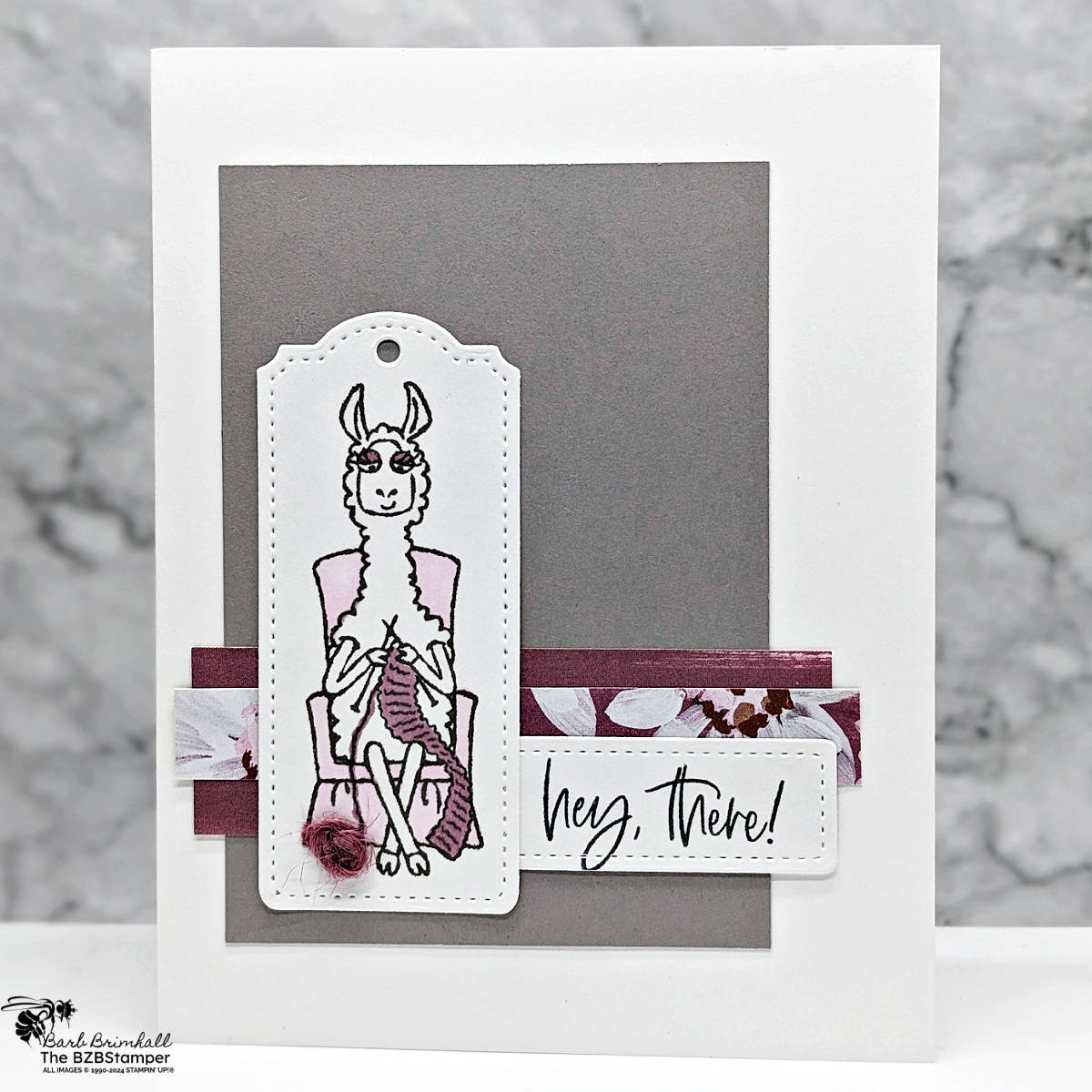 Time to Get Crafty with the Zany Zoo Stamp Set 1 Time to Get Crafty with the Zany Zoo Stamp Set featuring a Llama knitting in grays and pinks.