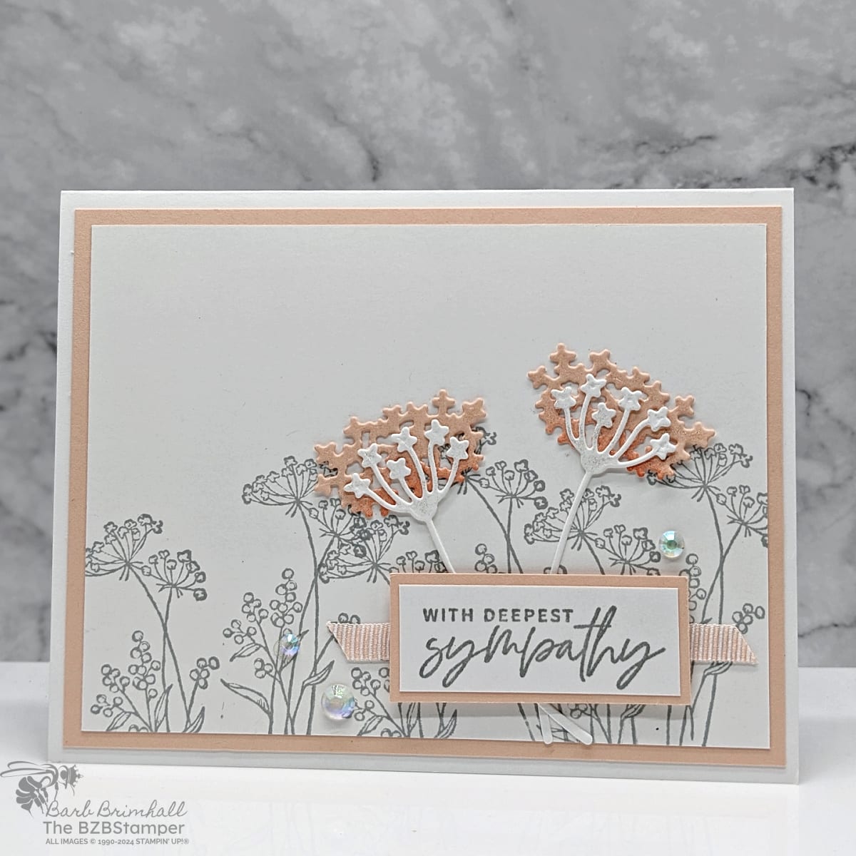 Sympathy Card using the Dainty Delight Stamp Set 1 Sympathy Card using the Dainty Delight Stamp Set featuring flowers in gray and coral with a "deepest sympathy" sentiment.