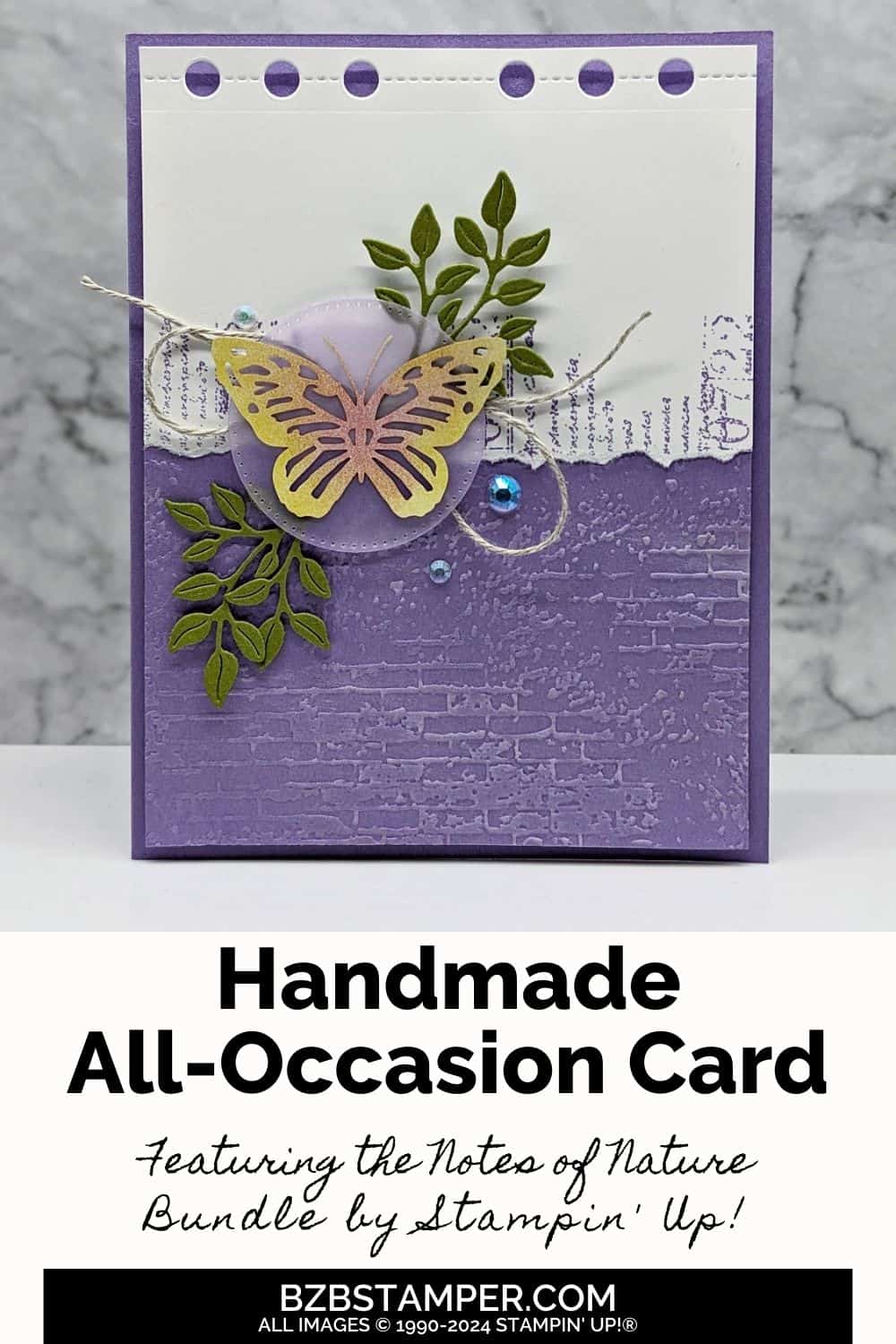 Butterfly Card with the Notes of Nature Bundle 6 Butterfly Card with the Notes of Nature Bundle in purples, yellows and greens. No sentiment on front of card.