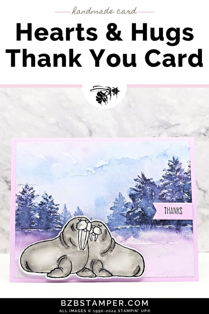 Thank You Card Using The Hearts and Hugs Bundle 5 Thank You Card Using The Hearts and Hugs Bundle featuring 2 seals with a blue and purple tree background.