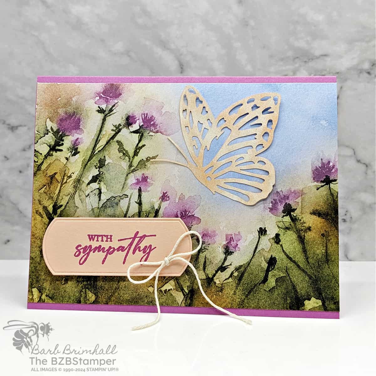 Sympathy Card using the Unbounded Love Bundle 1 Sympathy Card using the Unbounded Love Bundle featuring a purple floral background and a die-cut butterfly