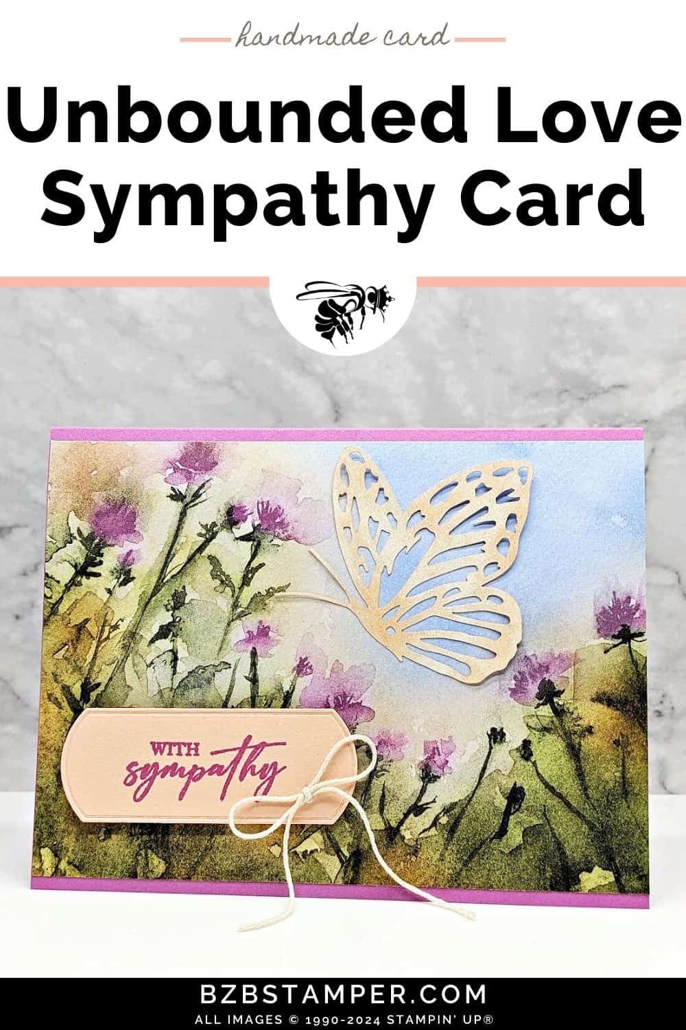 Sympathy Card using the Unbounded Love Bundle 5 Sympathy Card using the Unbounded Love Bundle featuring a purple floral background and a die-cut butterfly