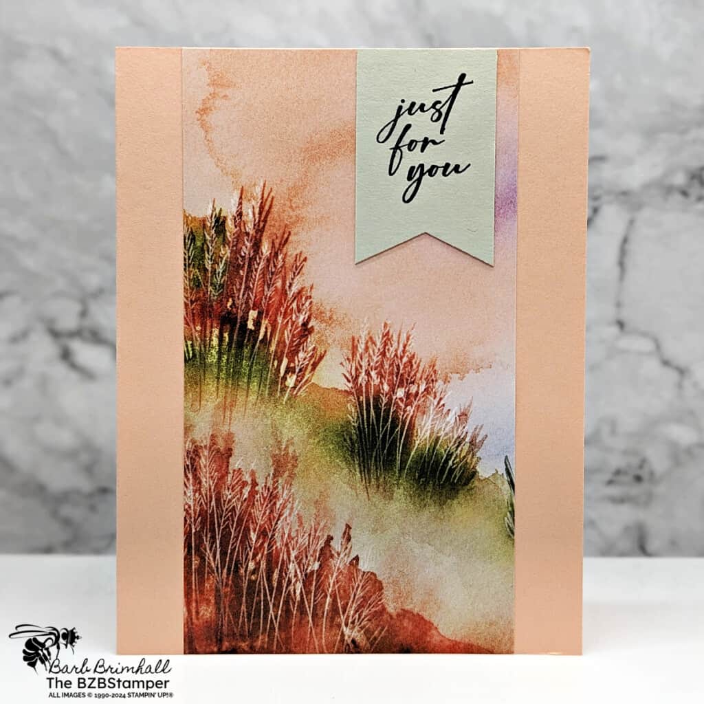 3 Cards using the Unbounded Love Bundle 2 3 Cards using the Unbounded Love Bundle featuring a "Just for you" sentiment card and nature scene Designer Paper in rust and peach colors.