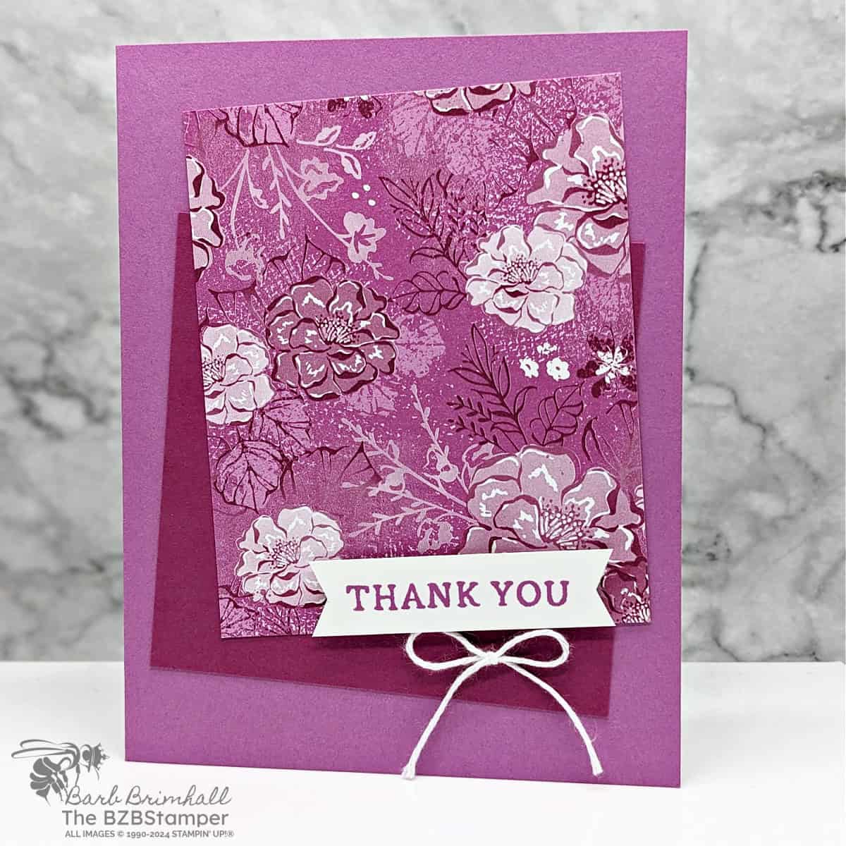 5 Minute Thank You Card Using Card Sketch 1 1 5 Minute Thank You Card Using Card Sketch 1 featuring pretty floral paper in different shades of purple.