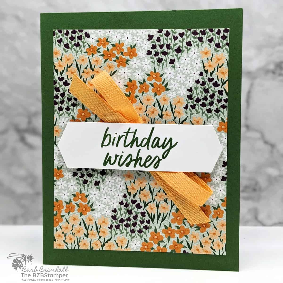 5 Minute Floral Birthday Card Using Card Sketch 2 1 5 Minute Floral Birthday Card Using Card Sketch 2 in greens and peaches, with a "birthday wishes" sentiment.