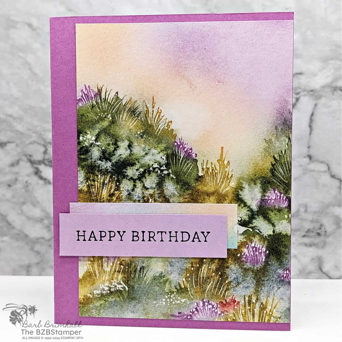 5 Minute Birthday Card Using Card Sketch 4 1 5 Minute Birthday Card Using Card Sketch 4 with nature background paper and a Happy Birthday sentiment.