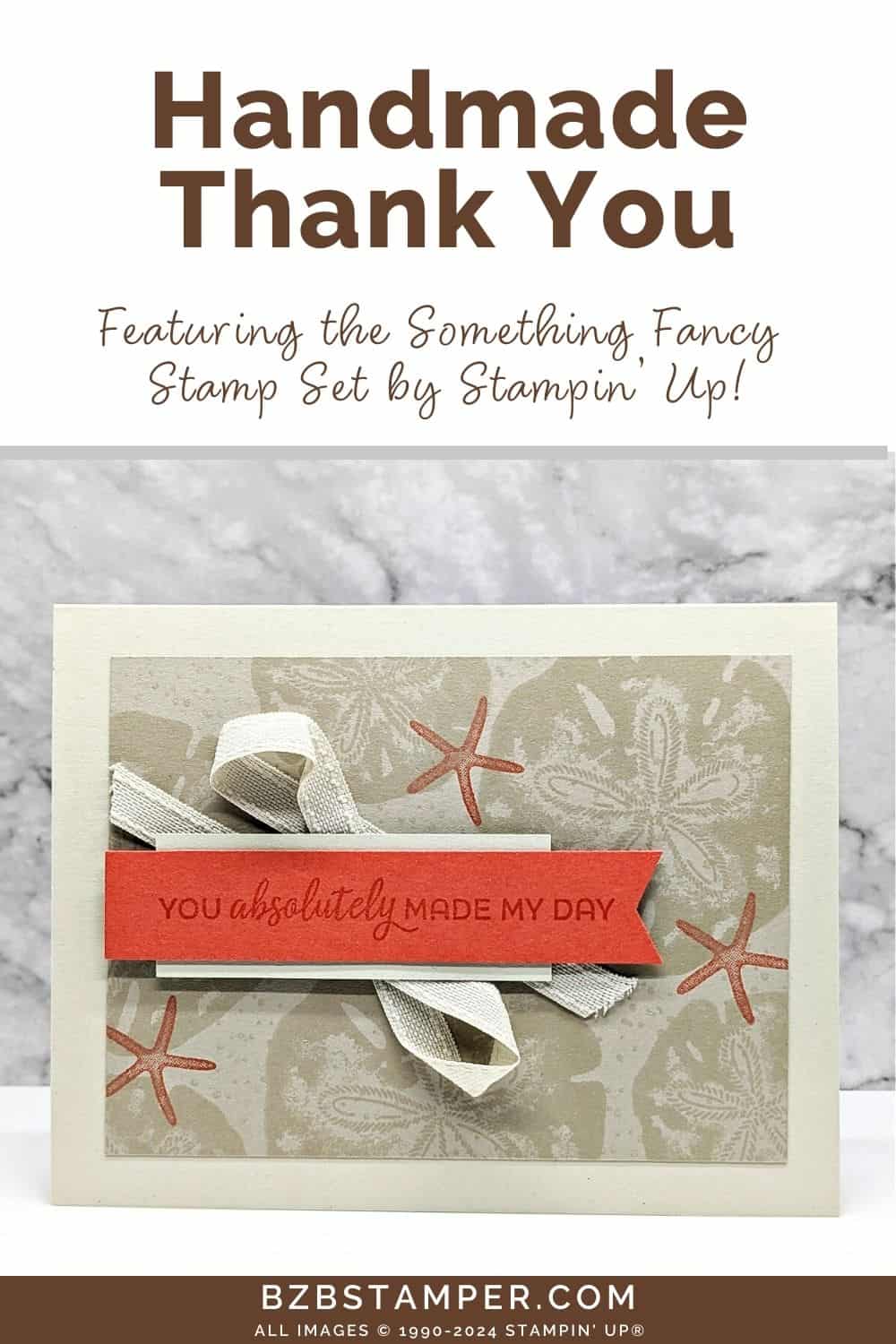 Handmade Seaside Wishes Thank You Card 6 Handmade Seaside Wishes Thank You Card featuring starfish and sand dollar images in beige and coral.