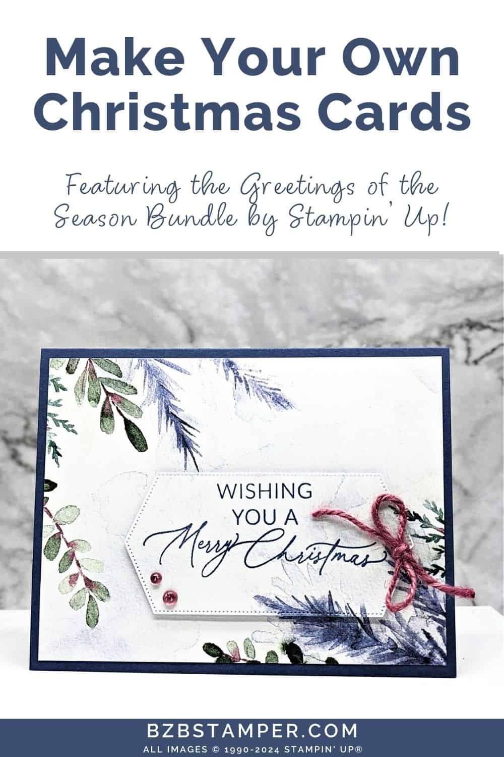 Simple Greetings of the Season Christmas Card 6 Simple Greetings of the Seasons Christmas Card in blues and mauves, with leaves as a "Wishing You A Merry Christmas" sentiment.