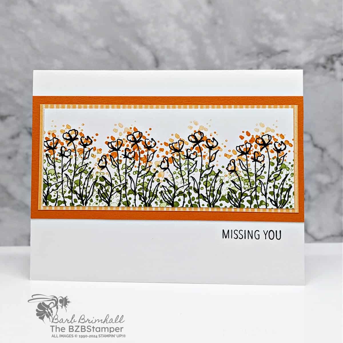 Quick and Easy Thoughtful Wishes Card 1 Quick and Easy Thoughtful Wishes Card with a Missing You sentiment in orange and green.
