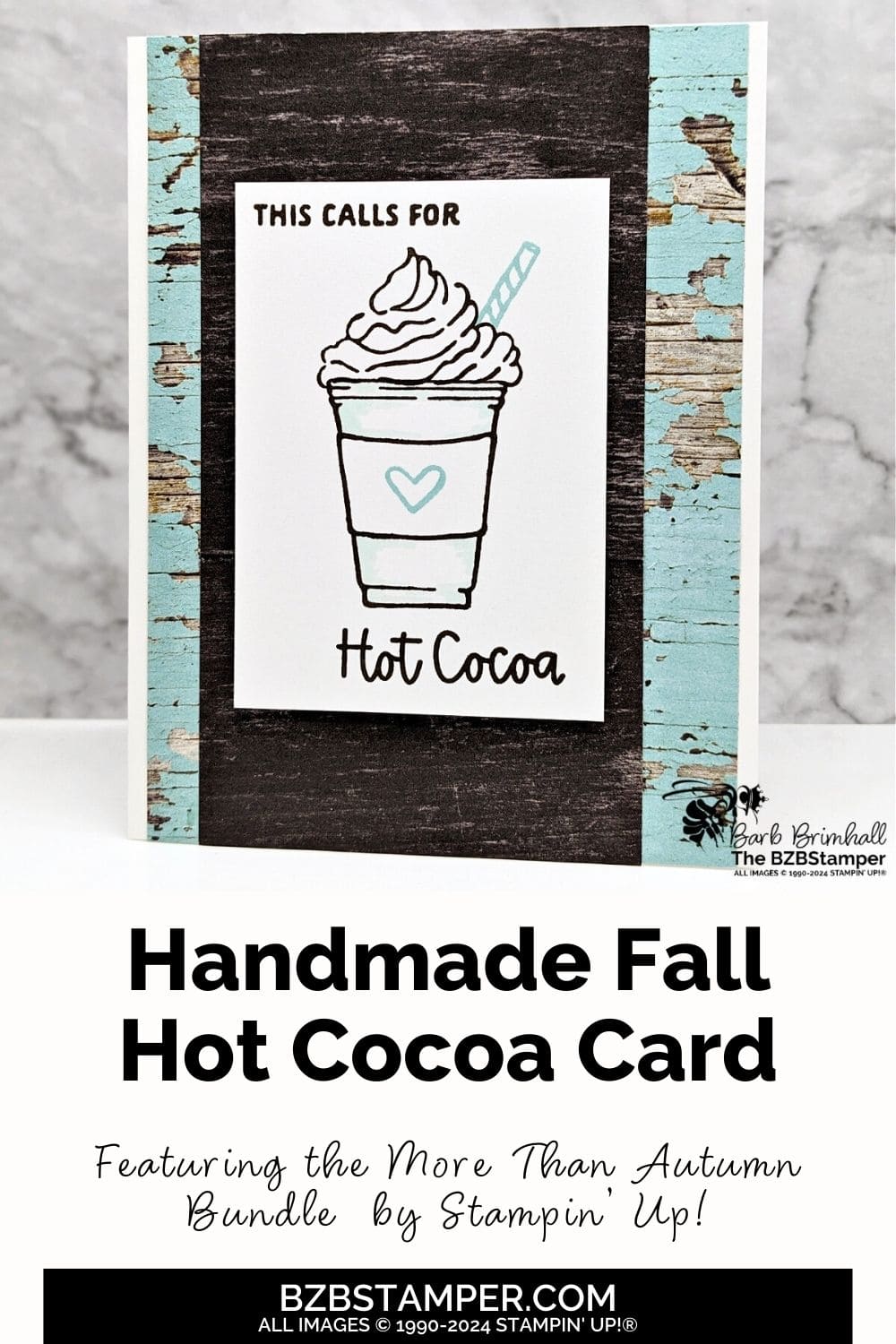 More Than Autumn Hot Cocoa Card 5 More Than Autumn Hot Cocoa Card featuring a hot cocoa drink with whipped cream and a straw in browns and blues.