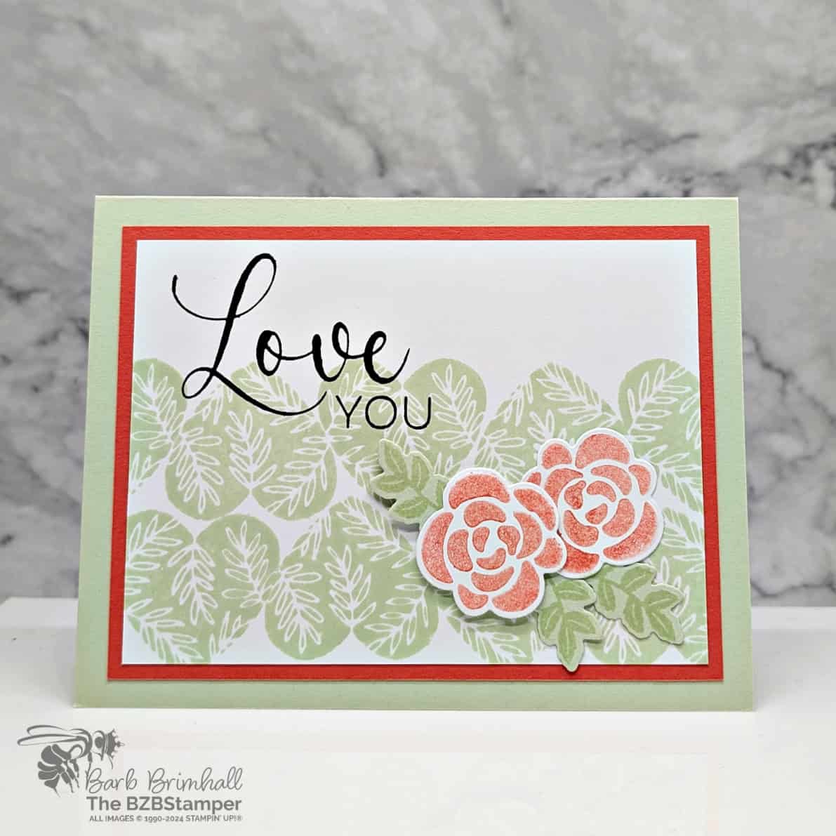 Love You Cards with the Hearts of Elegance Bundle 1 Love You Cards with the Hearts of Elegance Bundle featuring orange flowers and green hearts, with a "love you" sentiment.