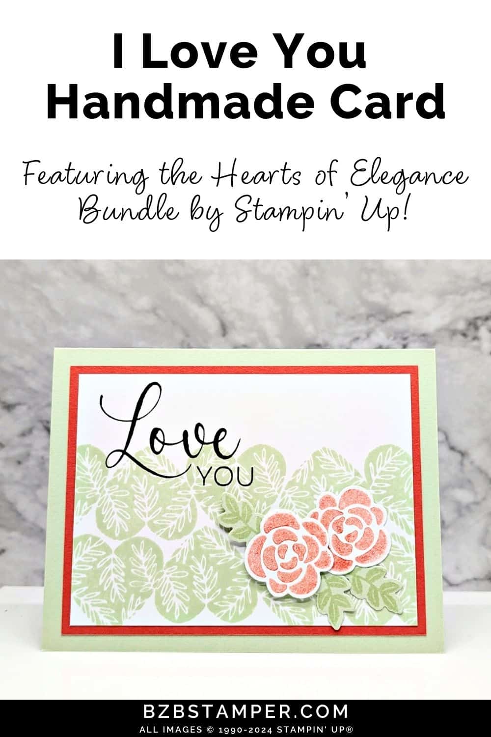 Love You Cards with the Hearts of Elegance Bundle 5 Love You Cards with the Hearts of Elegance Bundle featuring orange flowers and green hearts, with a "love you" sentiment.