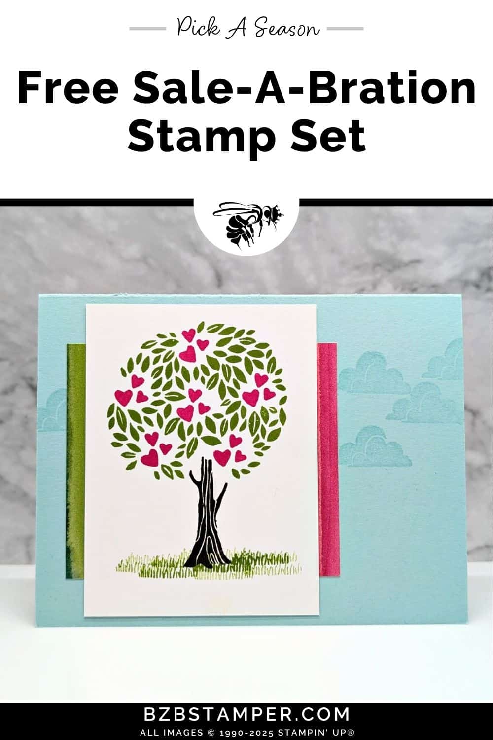 Handmade Card for Any Occasion with Pick A Season 5 This Handmade Card for Any Occasion with Pick A Season featuring a tree with hearts snuggled in the tree, fun paper, and a blue background with clouds. No sentiment on this card.