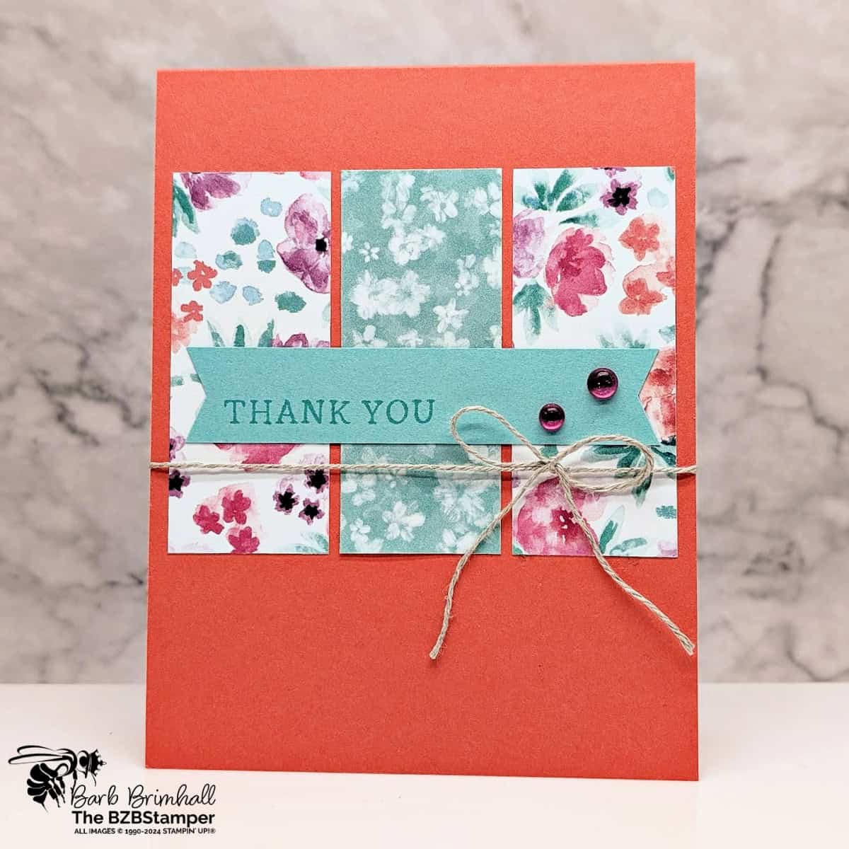 5 Minute Thank You Card Using Card Sketch 31 1 5 Minute Thank You Card Using Card Sketch 31 in oranges and blues with pretty floral paper.