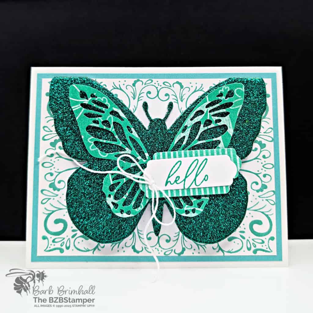 3 Cards Using the Tiled Techniques Stamp Set 4 3 Cards Using the Tiled Techniques Stamp Set featured a beautiful patterned background in blue and a Happy Birthday Sentiment. One card features a glittery butterfly.