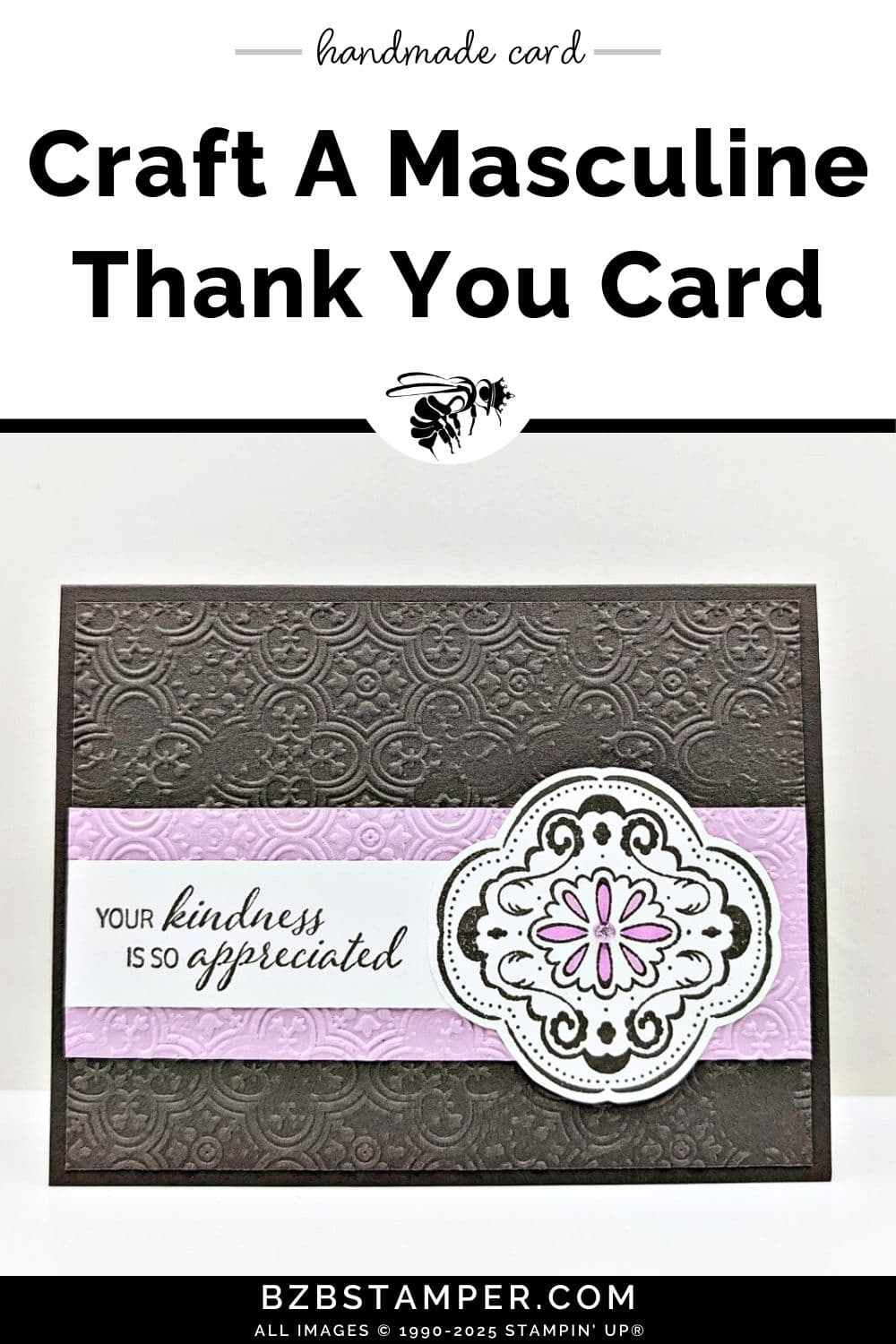 Thank You Card featuring the Tiled Techniques Stamps 5 Thank You Card featuring the Tiled Techniques Stamps in browns and purples, with the sentiment "your kindness is so appreciated"