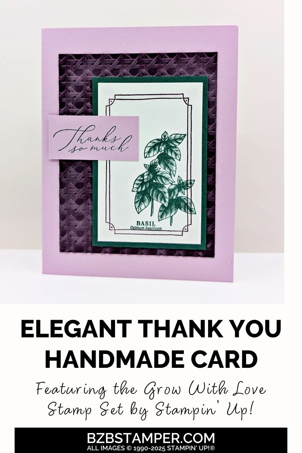 Grow With Love Thank You Card 6 Grow With Love Thank You Card featuring a green plant with purple accents and a "thanks so much" sentiment.