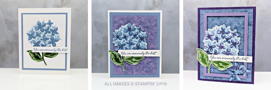 3 Cards using the Thankful Garden Decorative Masks featuring floral images in blues and purples with a "You are seriously the best" sentiment.
