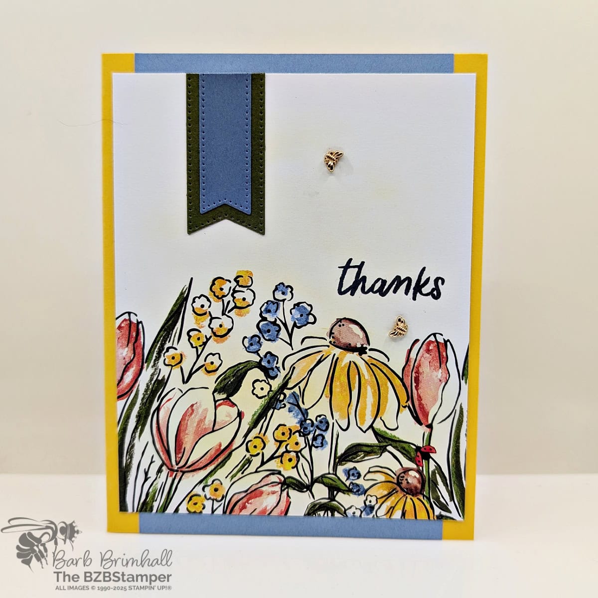 5 Minute Thank You Card using Card Sketch 43 1 5 Minute Thank You Card using Card Sketch #43 featuring floral paper in a multitude of colors and a "thanks" sentiment from the Simply Said Stamp Set.