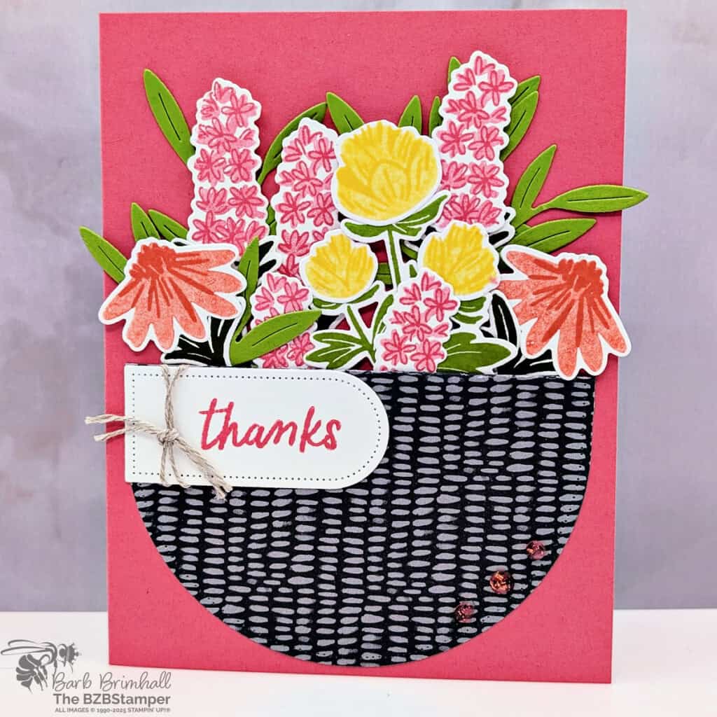 3 Cards using the Pretty Florals Bundle 4 3 Cards using the Pretty Florals Bundle featuring red, yellow and orange flowers and a "thanks" sentiment.