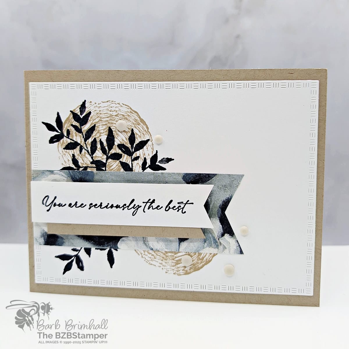 Create a Botanical Card with the Textured Notes Bundle 1 Create a Botanical Card with the Textured Notes Bundle in browns and blues, featuring beautiful abstract paper and a "you are seriously the best" sentiment.