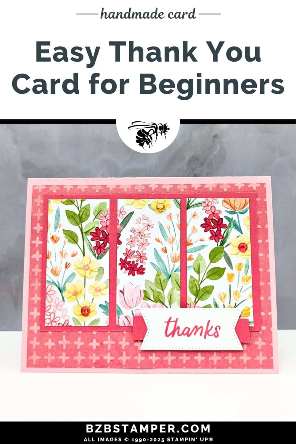Coffee and a Card with the Florals In Bloom Paper 5 Coffee and a Card with the Florals In Bloom Paper in pinks and reds and a "thanks" sentiment.