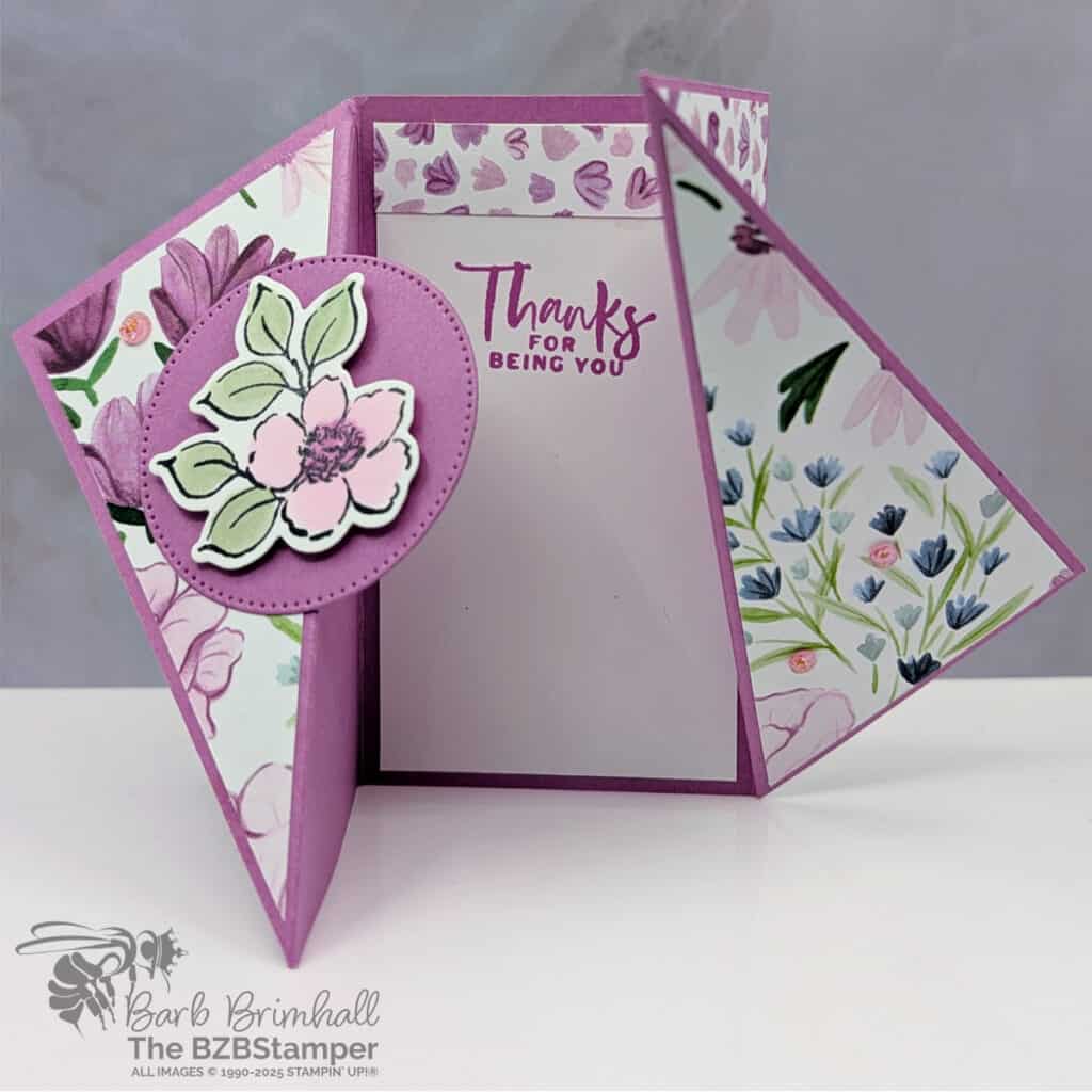 Coffee and a Card with a Charming Day Fun Fold 2 071625 stampin up charming day fun fold open 1