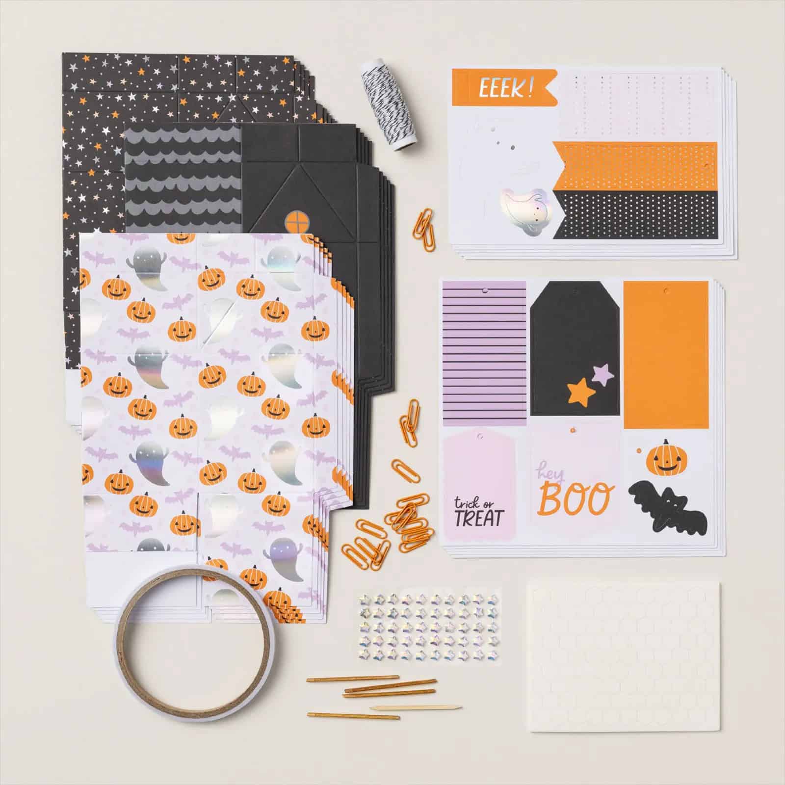 Sweet Treats Made Simple with the Sweet and Spooky Kit 1 Sweet Treats Made Simple with the Sweet and Spooky Kit makes 15 treat boxes in orange, purple and black. Picture shows what comes in the Kit