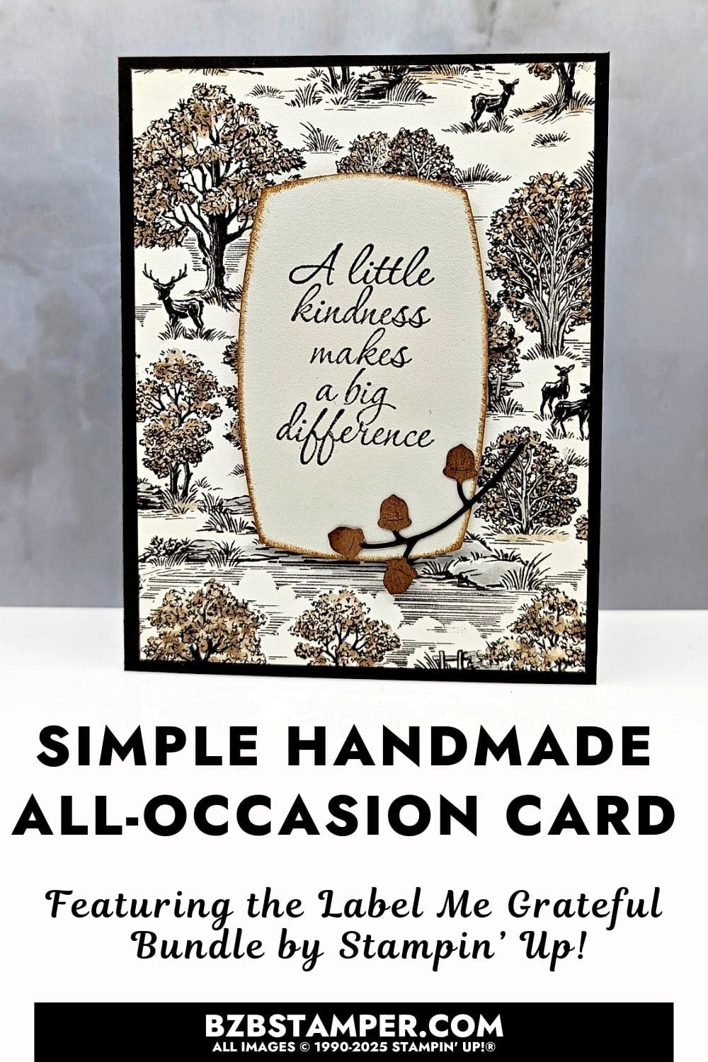 Coffee and a Card with the Label Me Grateful Bundle handmade card featuring a gratitude sentiment framed with Label Me Grateful Dies. Designed with Basic Beige, Pecan Pie, and Early Espresso cardstock, this simple fall-inspired project showcases warm earthy tones and natural textures.