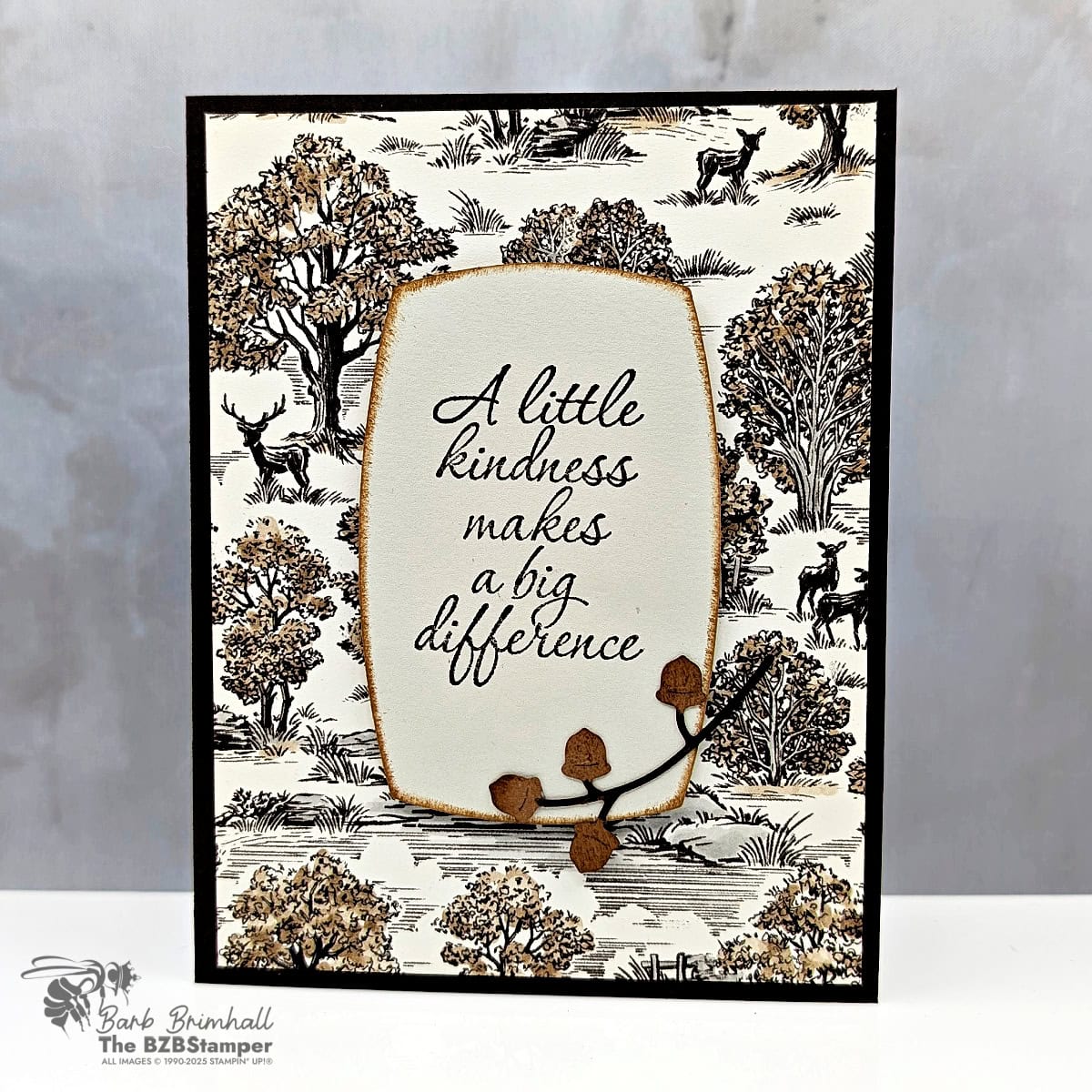 Coffee and a Card with the Label Me Grateful Bundle handmade card featuring a gratitude sentiment framed with Label Me Grateful Dies. Designed with Basic Beige, Pecan Pie, and Early Espresso cardstock, this simple fall-inspired project showcases warm earthy tones and natural textures.