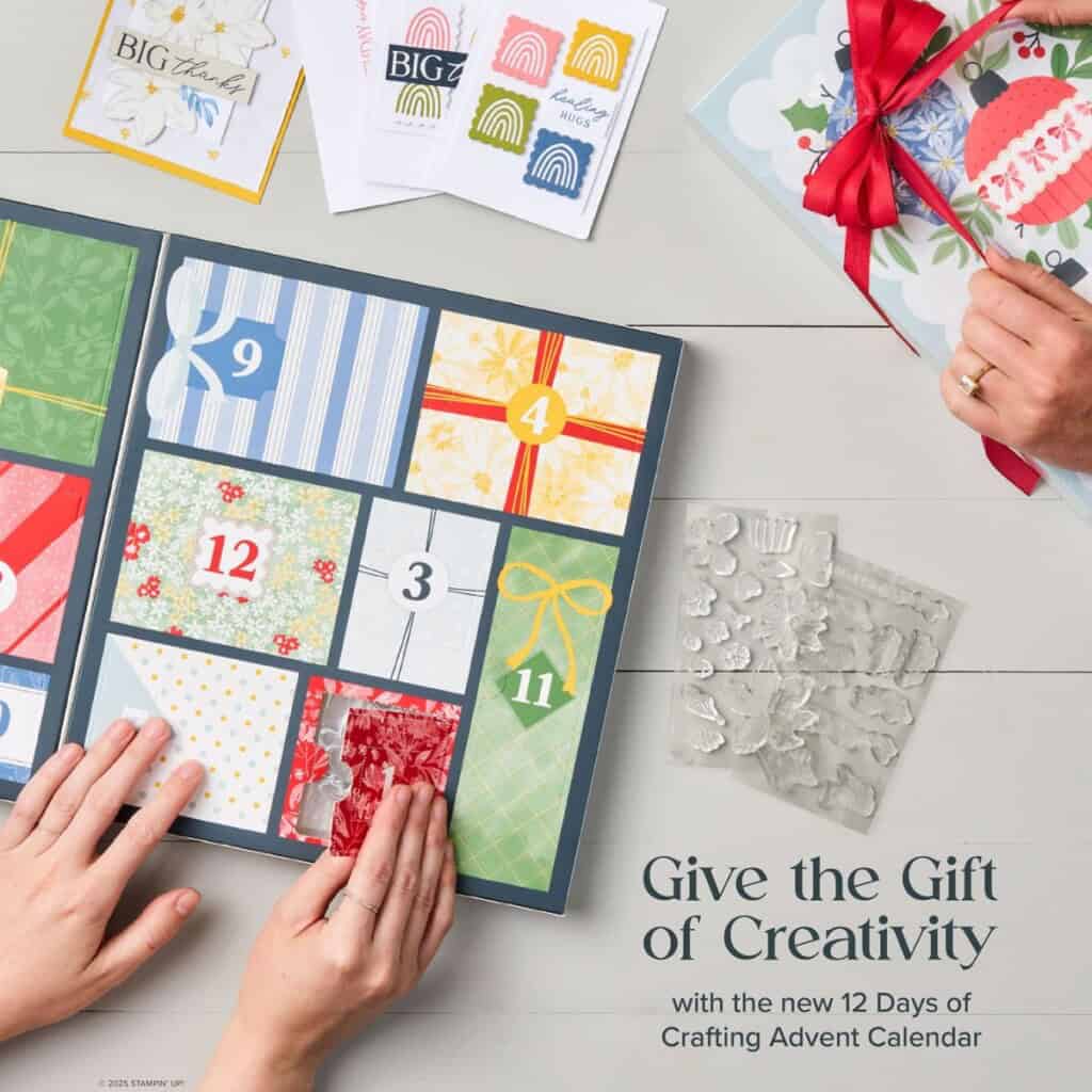 12 Days of Crafting Advent Calendar 6 2 Days of Crafting Advent Calendar by Stampin’ Up!®—a $99 holiday crafting set filled with exclusive dies, paper, and embellishments. Available September 23, 2025, while supplies last.