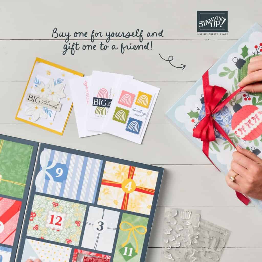 12 Days of Crafting Advent Calendar 5 2 Days of Crafting Advent Calendar by Stampin’ Up!®—a $99 holiday crafting set filled with exclusive dies, paper, and embellishments. Available September 23, 2025, while supplies last.